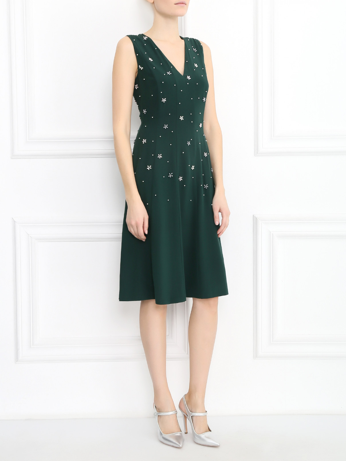 Платье из шелка с вышивкой из перламутровых бусин Paul Smith  –  Модель Общий вид  – Цвет:  Зеленый