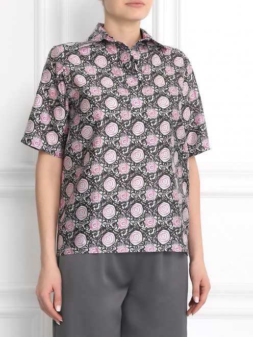 Блуза из шелка с узором - Модель Верх-Низ