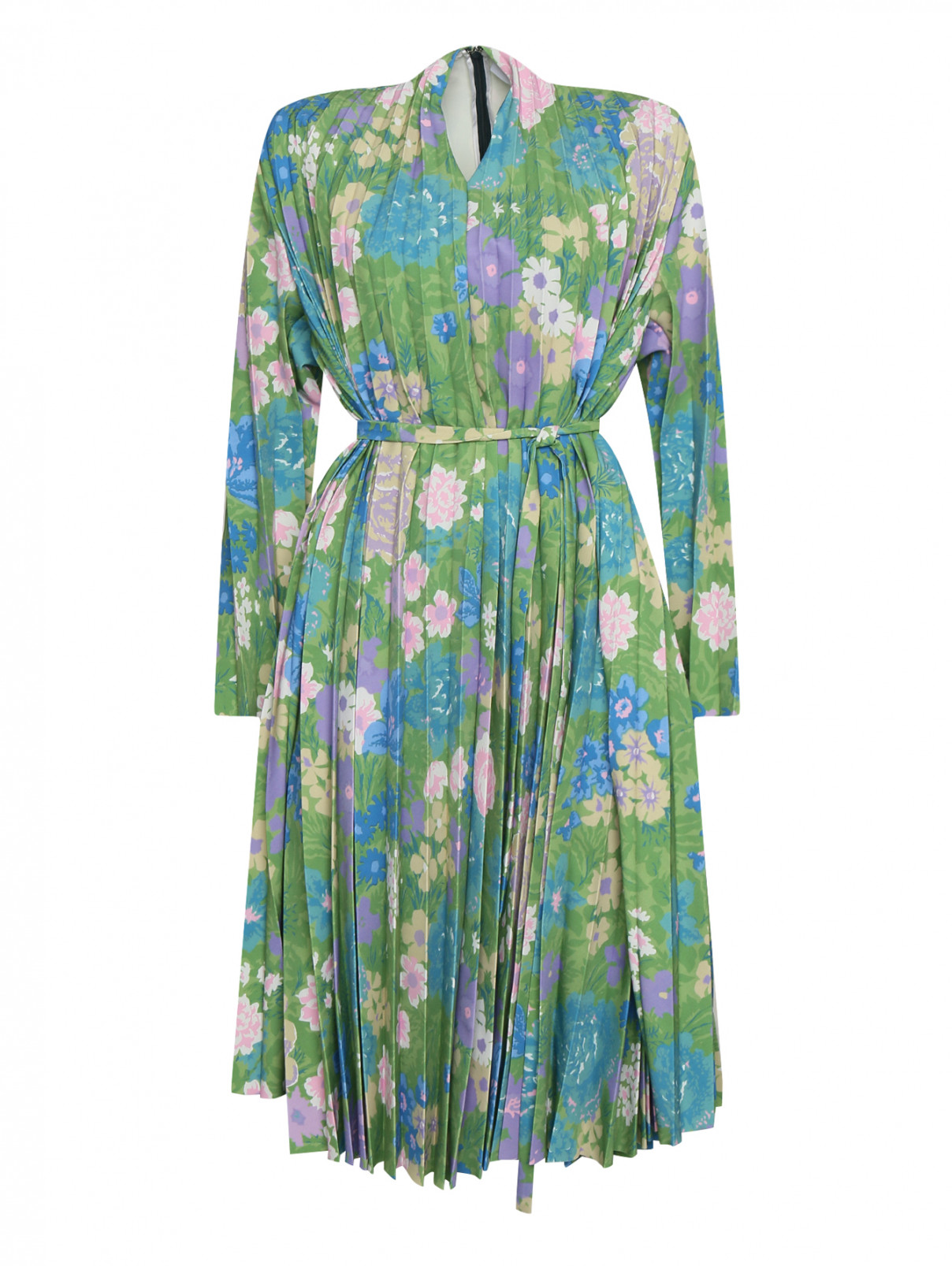 Платье плиссированное с цветочным принтом Balenciaga  –  Общий вид  – Цвет:  Узор