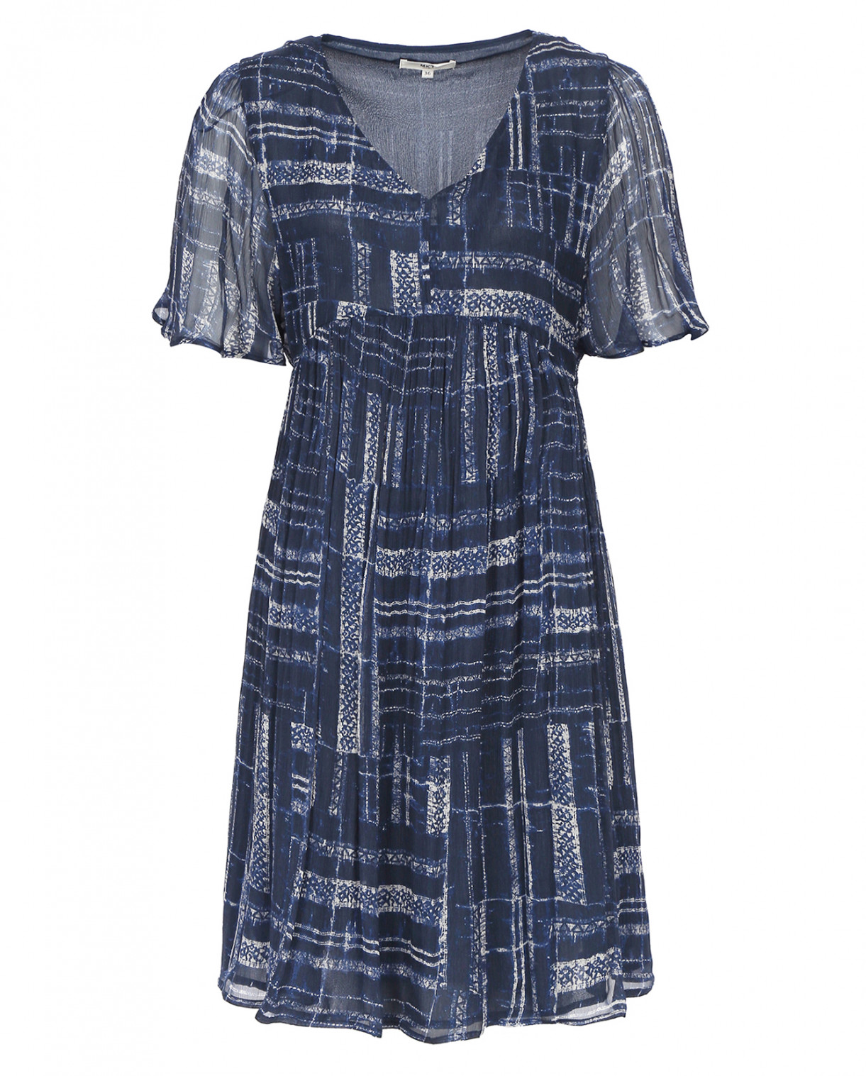 Платье-мини свободного фасона с узором и  V-образным вырезом MKT Studio  –  Общий вид  – Цвет:  Синий