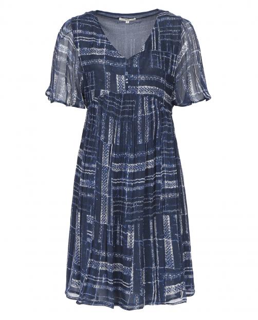 Платье-мини свободного фасона с узором и  V-образным вырезом - Общий вид