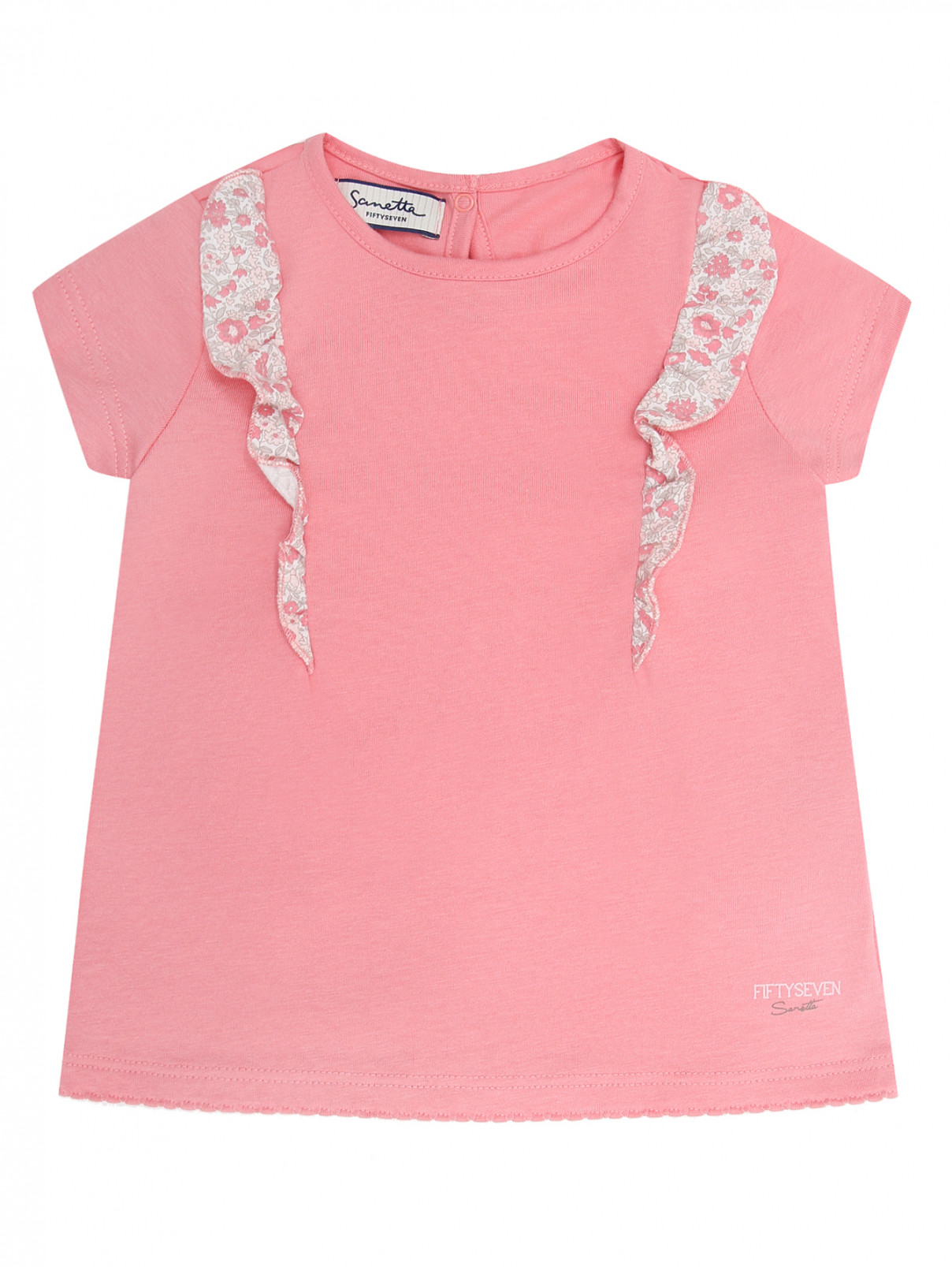 Трикотажная футболка с оборками Sanetta  –  Общий вид  – Цвет:  Розовый