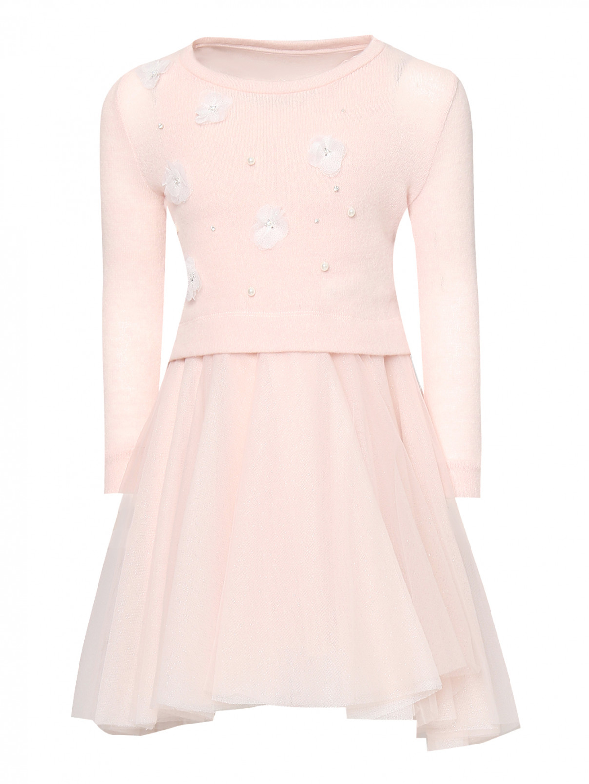Платье из вискозы с декором Lapin House  –  Общий вид  – Цвет:  Розовый