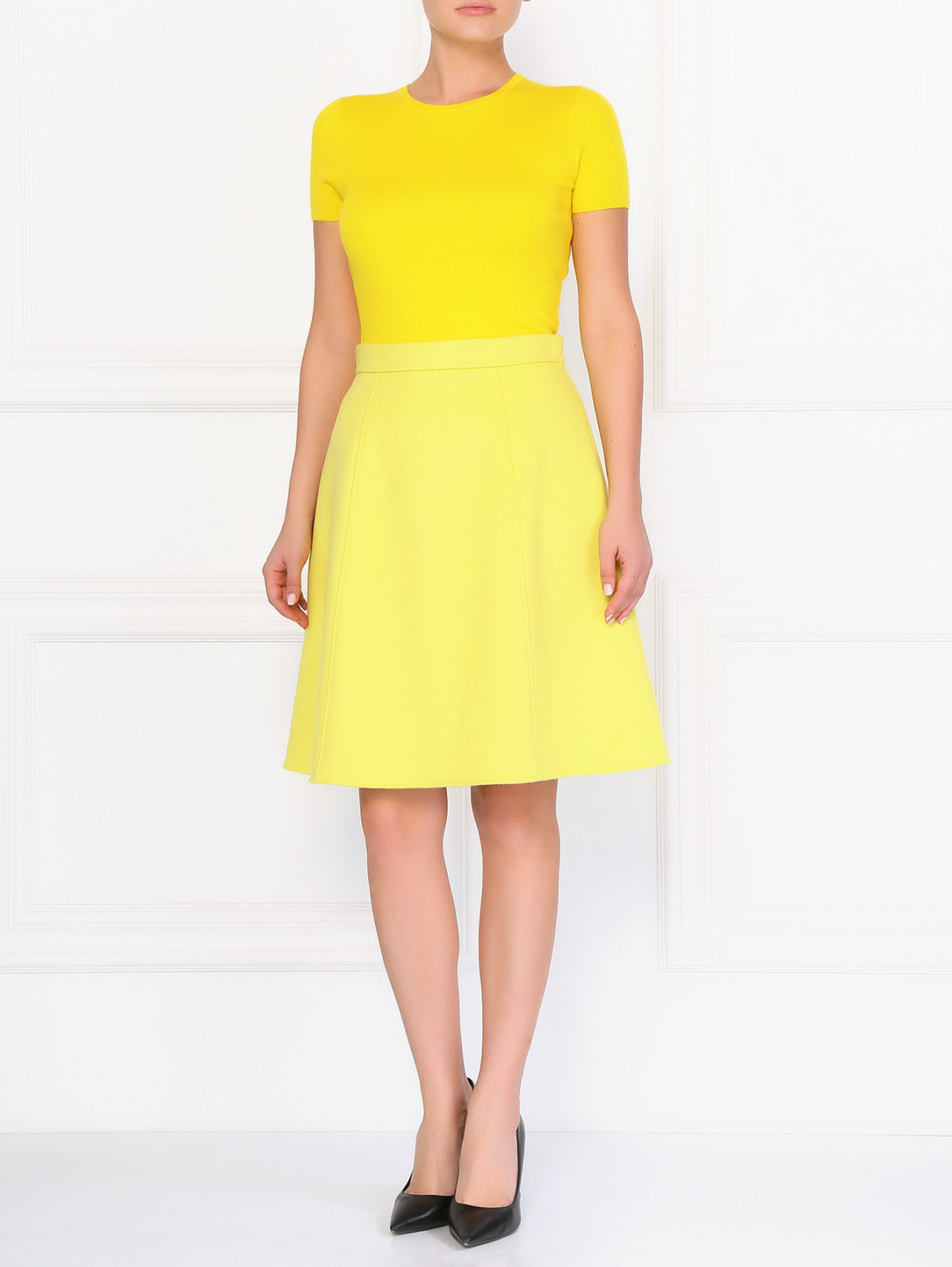 Шерстяная юбка-мини Ermanno Scervino  –  Модель Общий вид  – Цвет:  Желтый