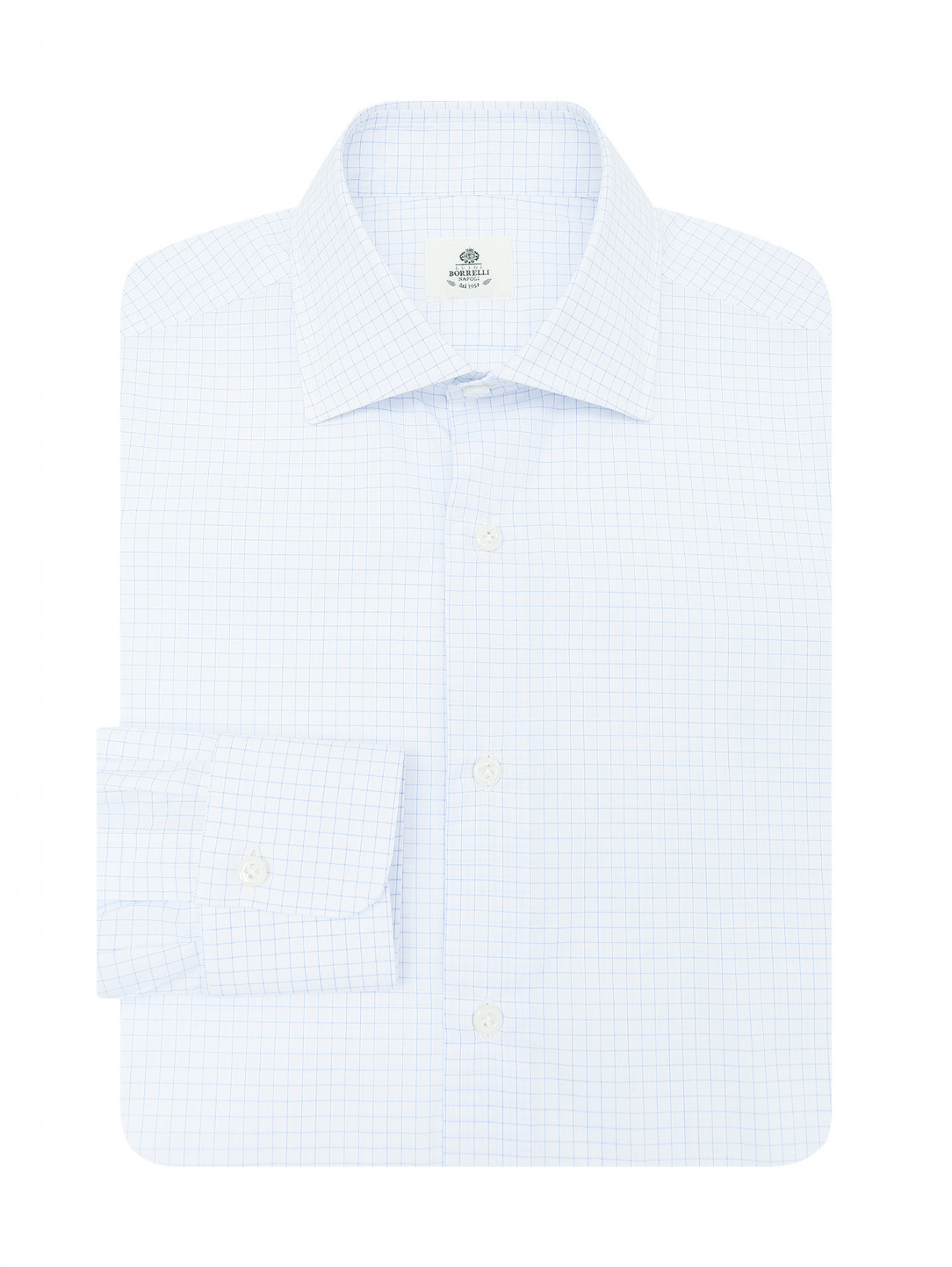 Рубашка в тонкую голубую клетку Borrelli  –  Общий вид  – Цвет:  Белый