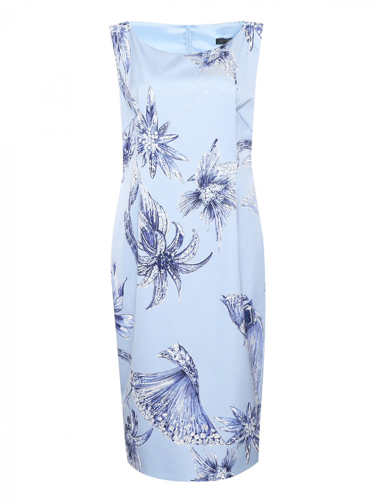 Платье-футляр с цветочным узором Marina Rinaldi  –  Общий вид  – Цвет:  Синий