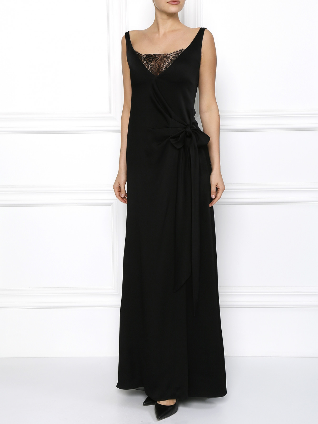Платье в пол с кружевным декором Emporio Armani  –  Модель Общий вид  – Цвет:  Черный