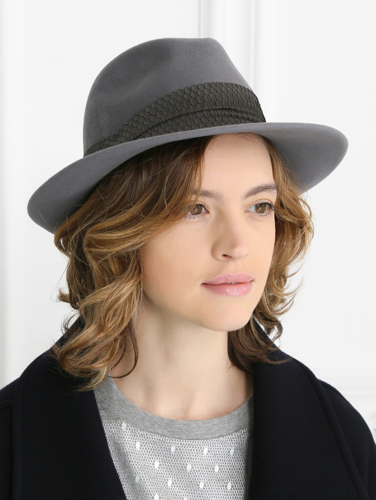 Шляпа из шерсти с круглыми полями Marni  –  Модель Общий вид  – Цвет:  Серый