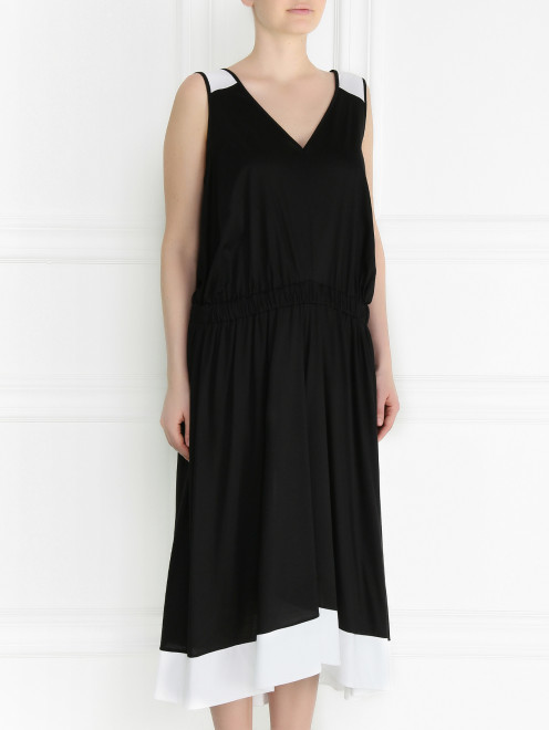 Трикотажное платье из смесового хлопка с контрастной отделкой Jil Sander - Модель Верх-Низ