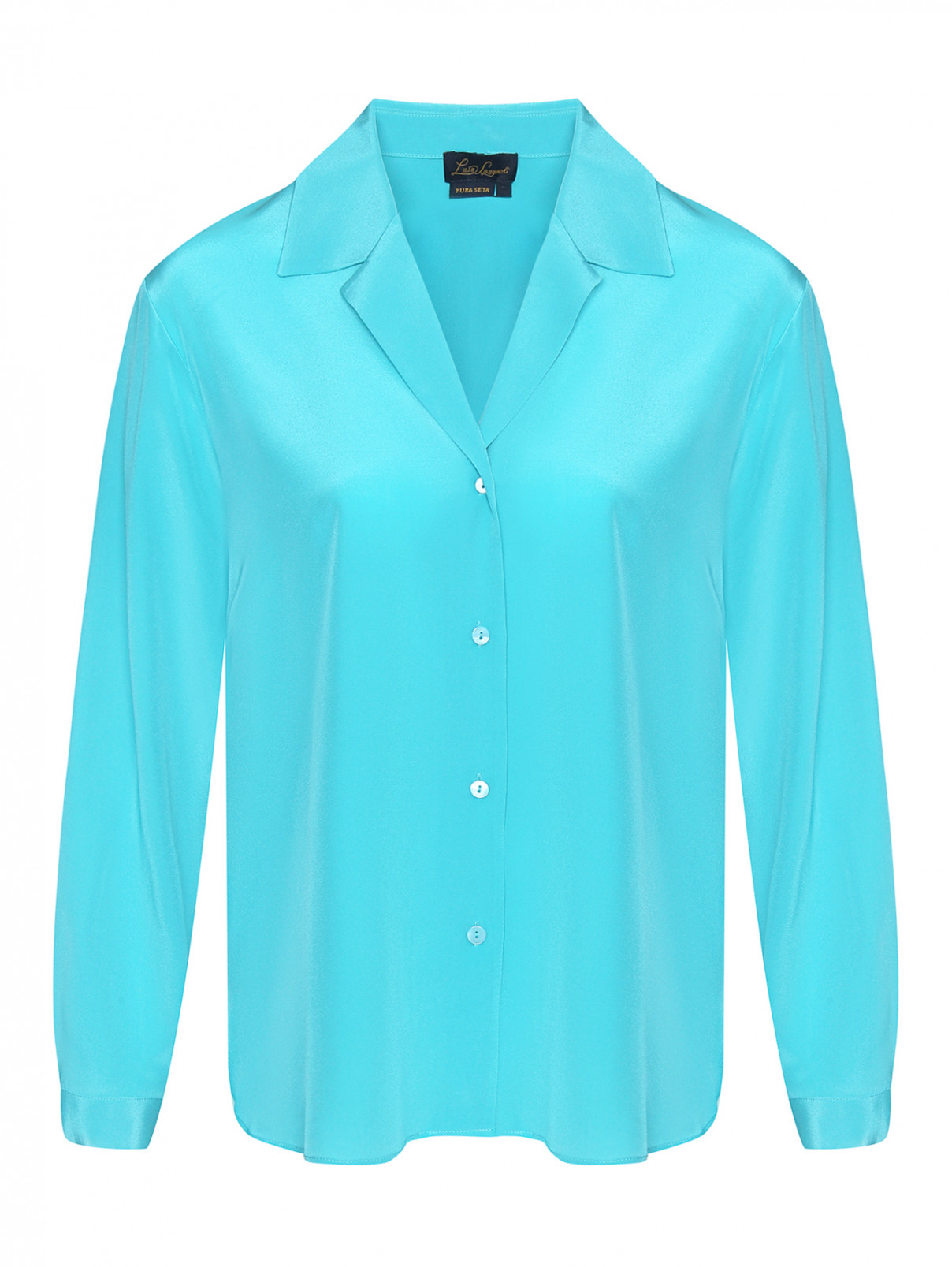 Однотонная шелковая блуза Luisa Spagnoli  –  Общий вид  – Цвет:  Синий
