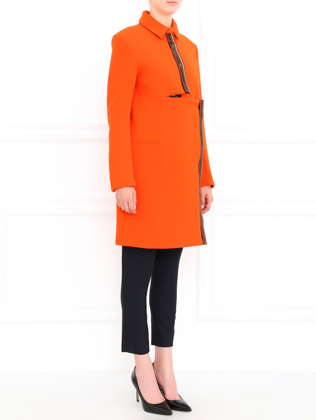 Пальто с контрастной вставкой Kenzo  –  Модель Общий вид  – Цвет:  Оранжевый
