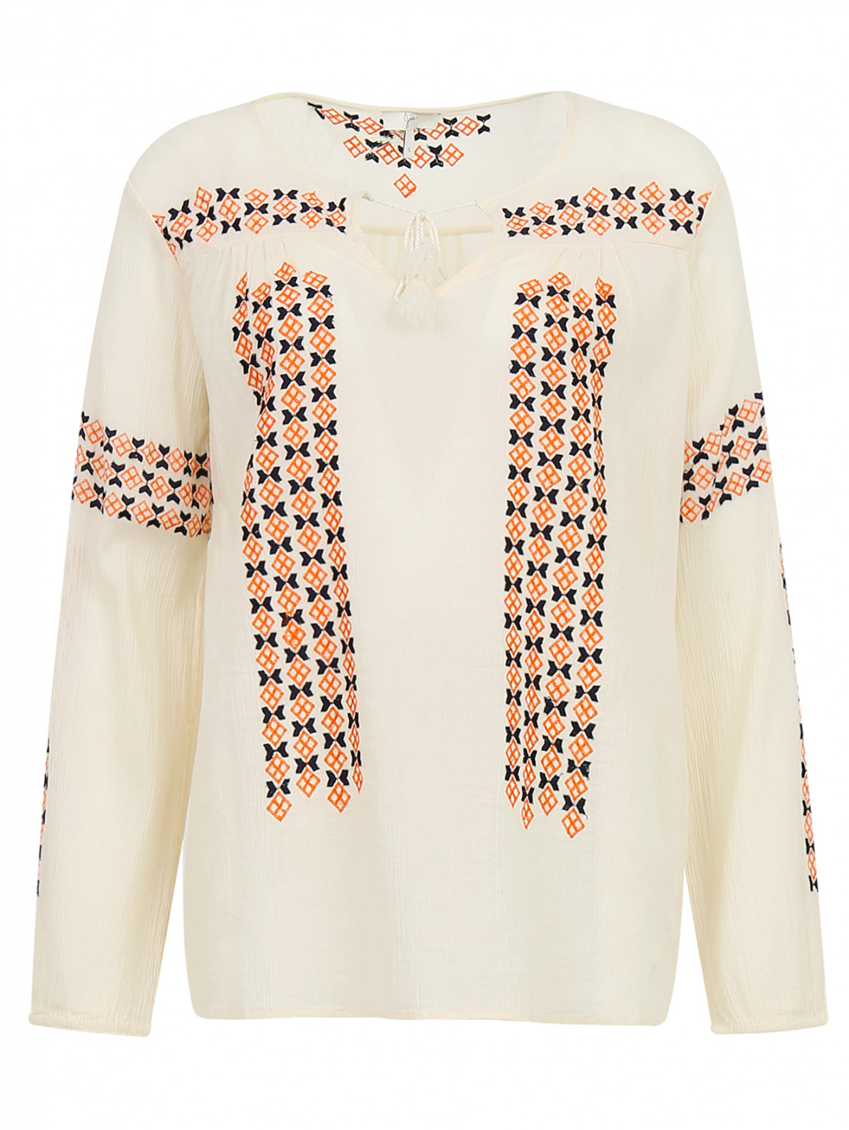 Блуза из хлопка с вышивкой Joie  –  Общий вид  – Цвет:  Бежевый