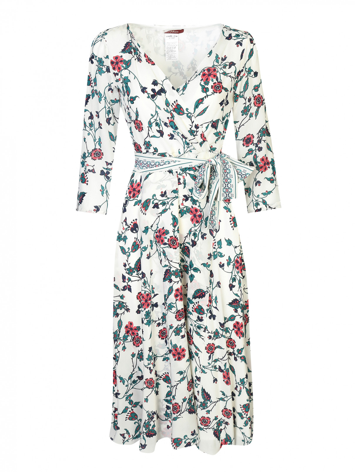 Платье из шелка с цветочным узором Max Mara  –  Общий вид  – Цвет:  Белый