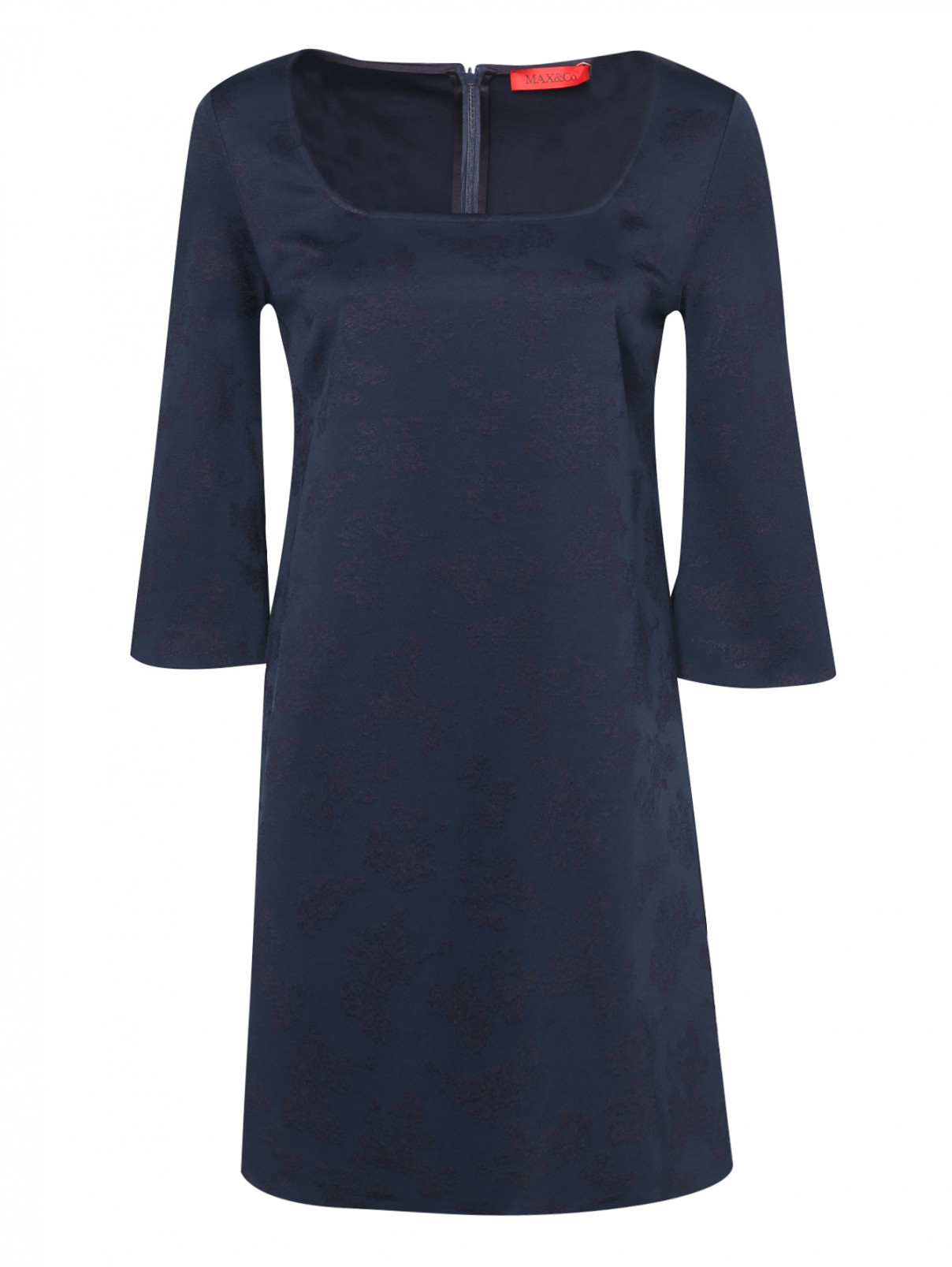 Платье-мини с квадратным вырезом Max&Co  –  Общий вид  – Цвет:  Синий