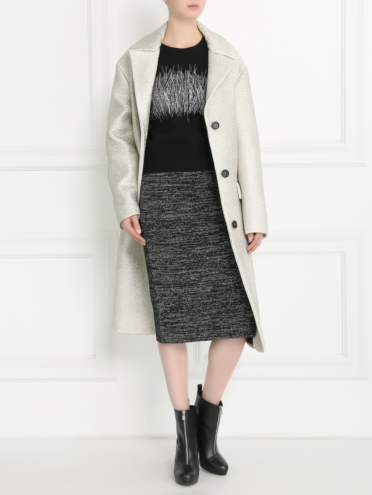 Объемное пальто из альпаки и шерсти Jil Sander  –  Модель Общий вид  – Цвет:  Серый