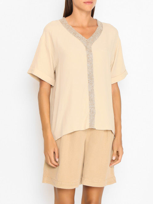 Блуза с коротким рукавом из шелка - МодельВерхНиз