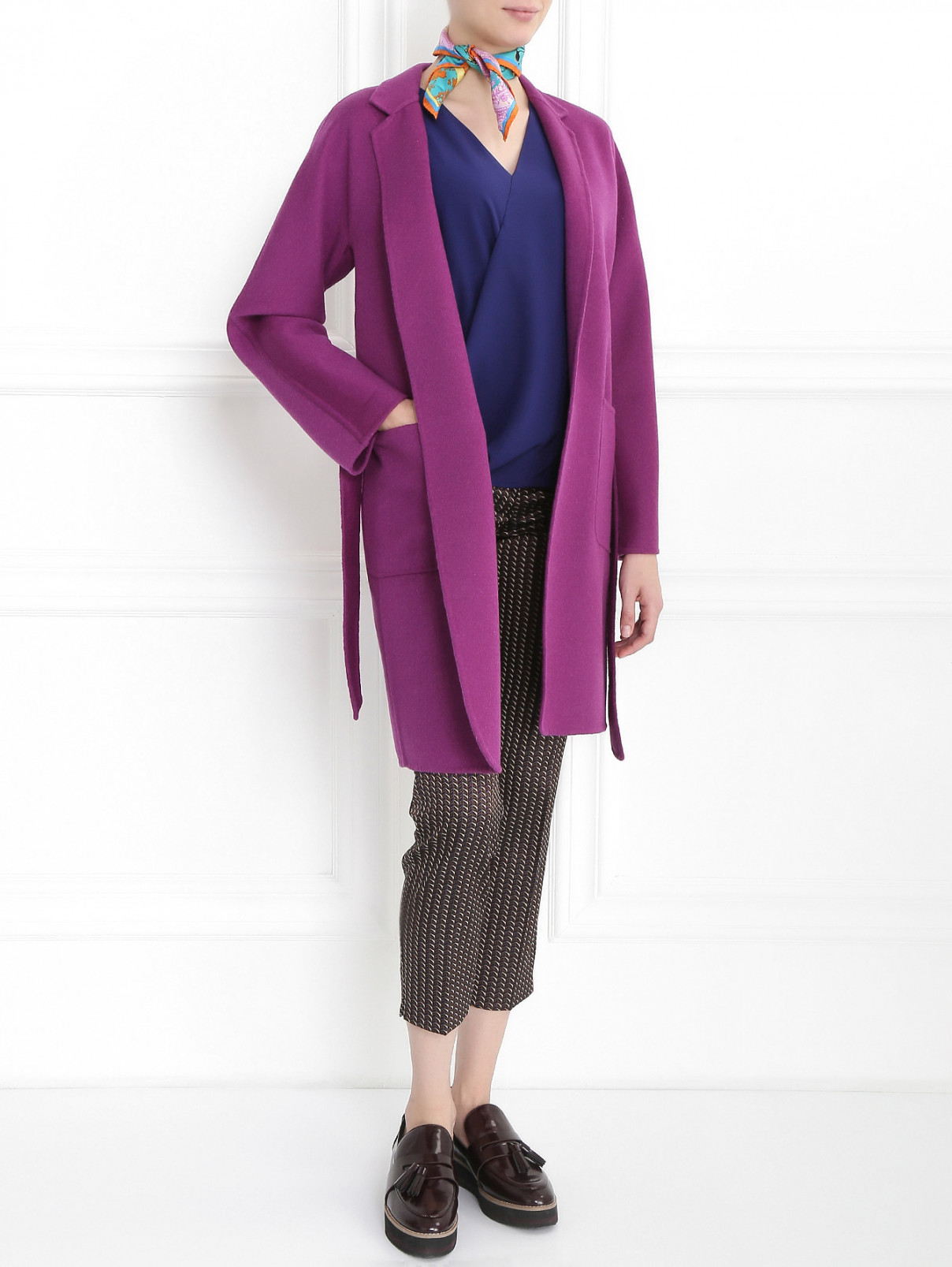 Пальто из смесовой шерсти с накладными карманами Max Mara  –  Модель Общий вид  – Цвет:  Фиолетовый