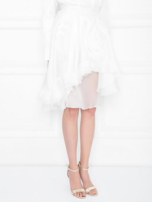 Юбка-мини из шелка асимметричного кроя Ermanno Scervino - МодельВерхНиз