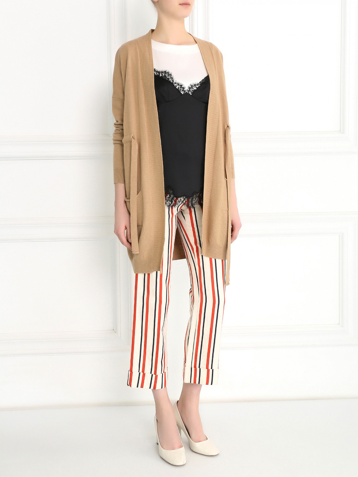 Укороченные свободные брюки из льна и хлопка с узором "полоска" Moschino  –  Модель Общий вид  – Цвет:  Узор