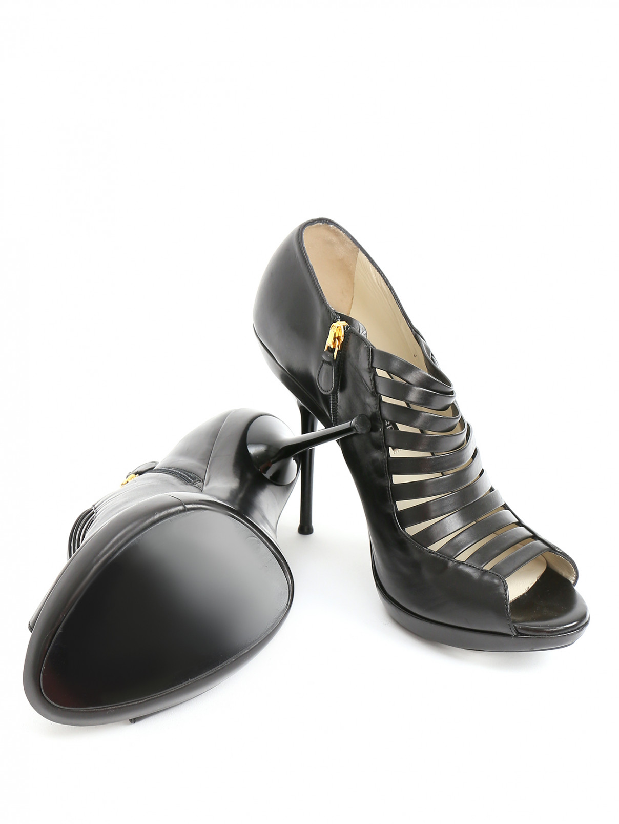 Туфли с открытым носком из кожи Gianfranco Ferre  –  Обтравка5  – Цвет:  Черный