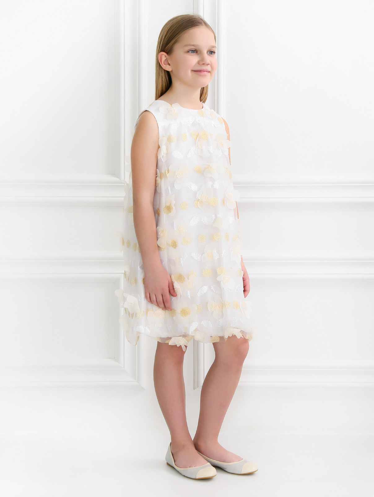 Платье А-силуэта с цветочным декором Pamilla  –  Модель Общий вид  – Цвет:  Белый