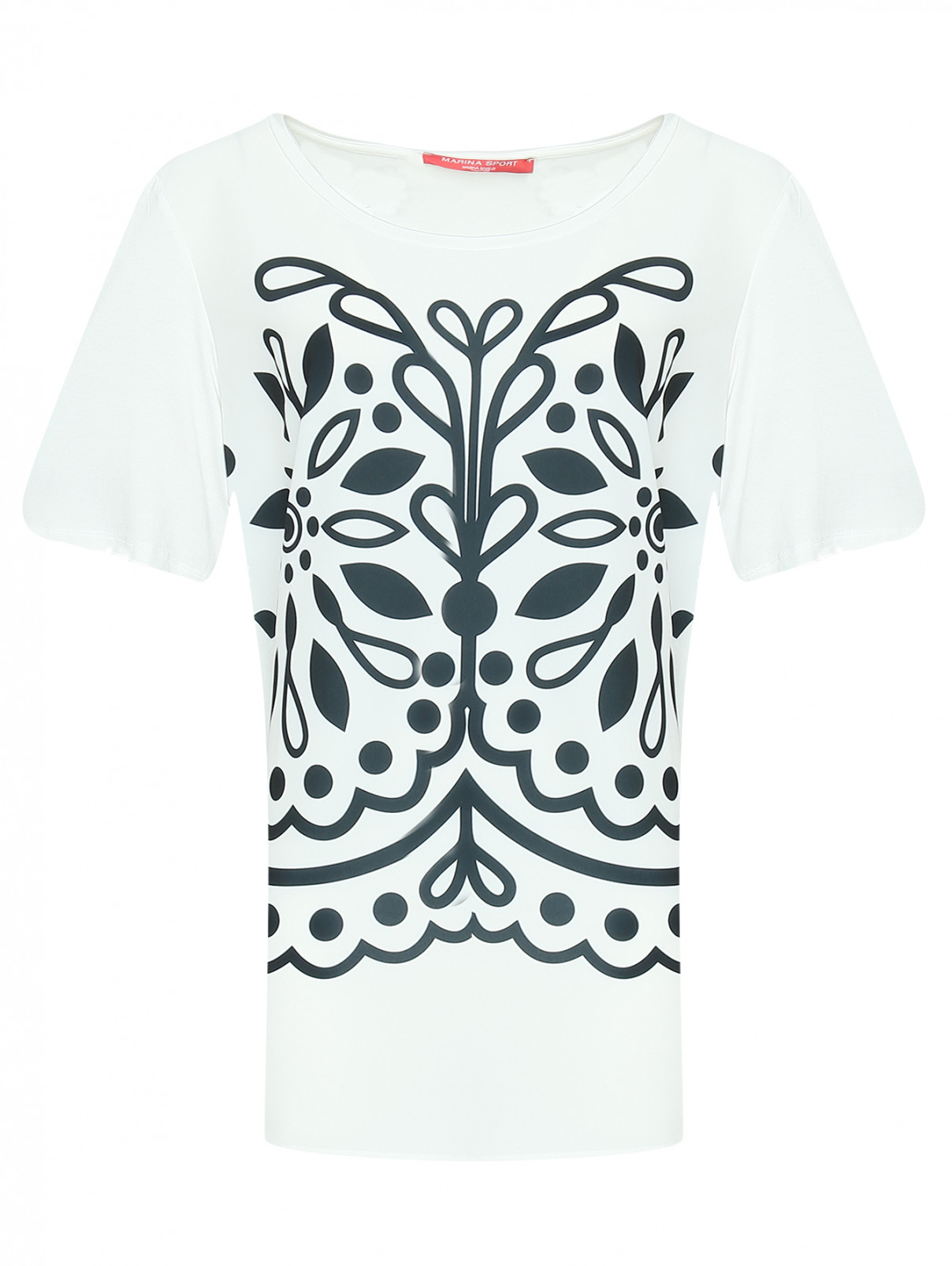 Комбинированная футболка с узором Marina Rinaldi  –  Общий вид  – Цвет:  Белый