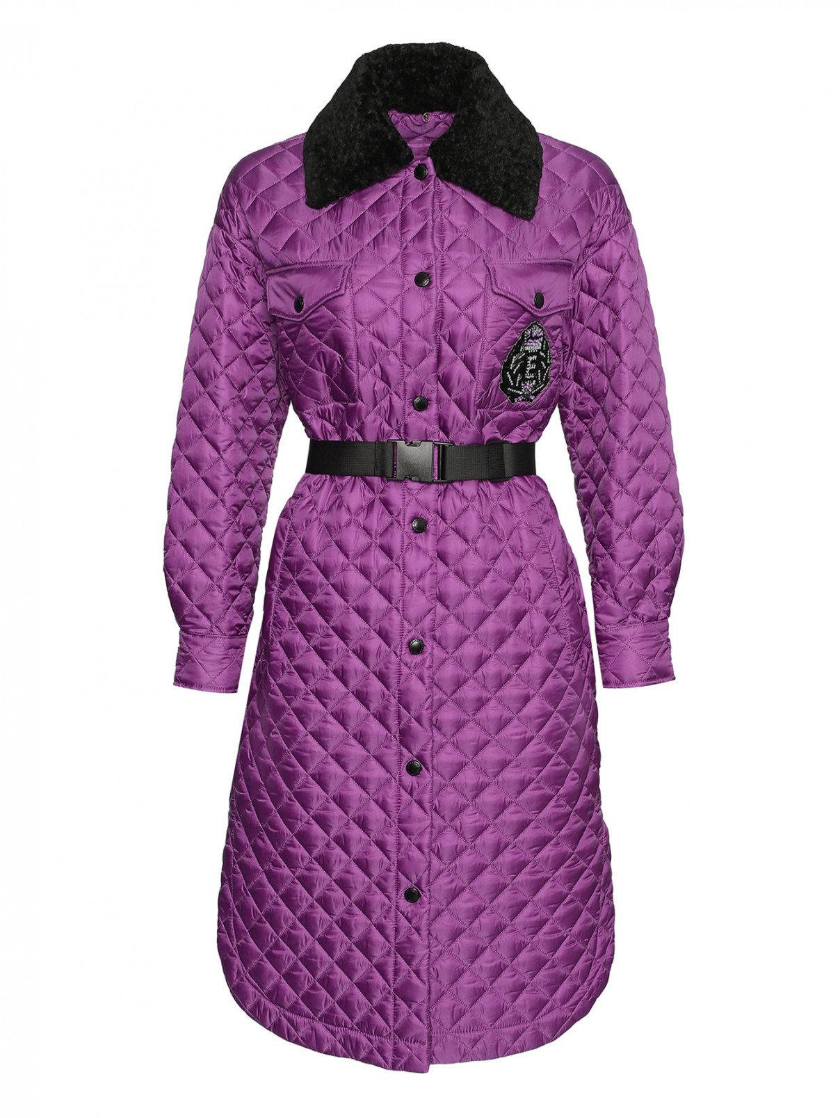 Стеганая куртка с карманами и ремнем Ermanno Firenze  –  Общий вид  – Цвет:  Фиолетовый