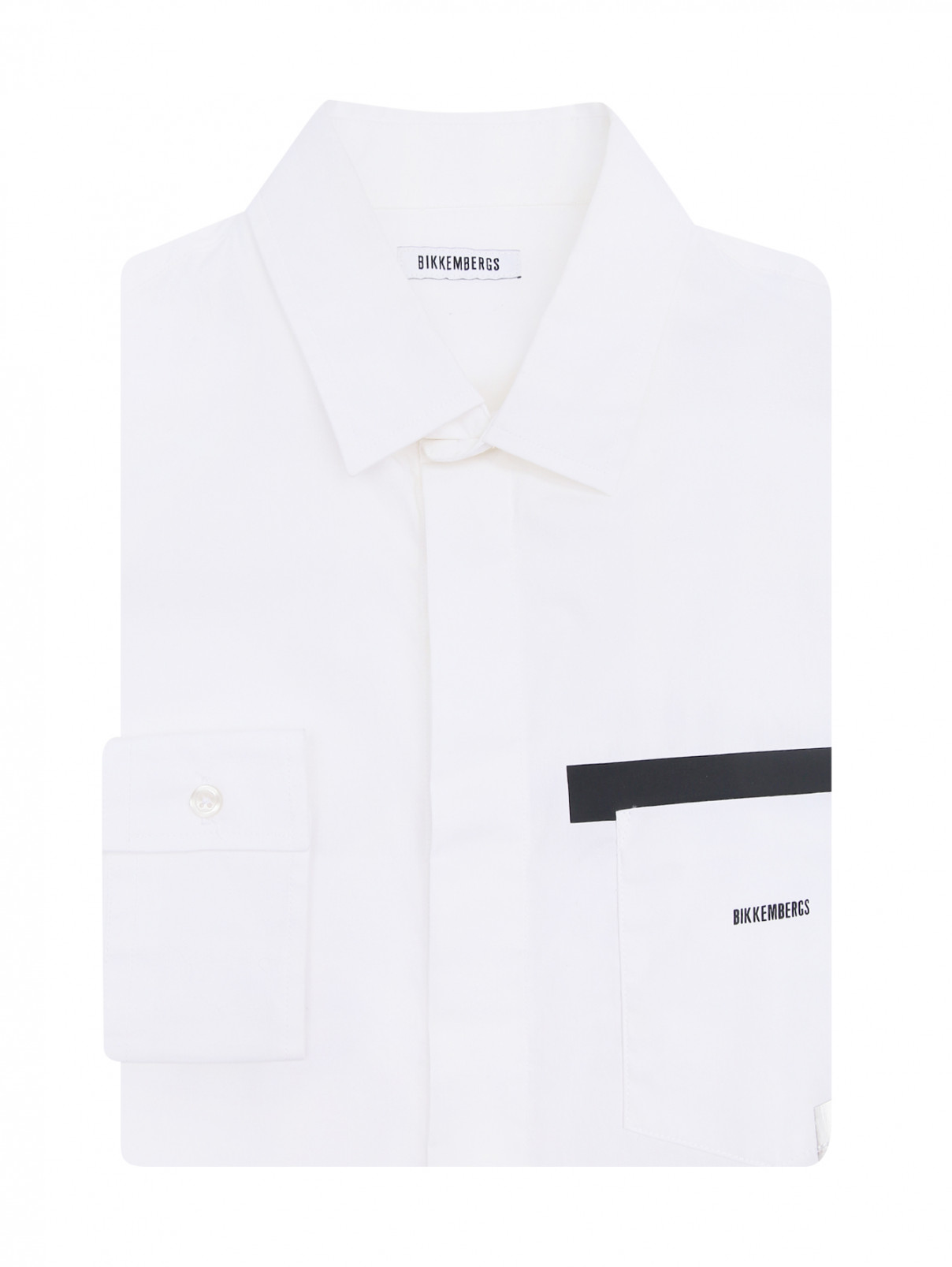 Рубашка из смешанного хлопка с накладным карманом Bikkembergs  –  Общий вид  – Цвет:  Белый