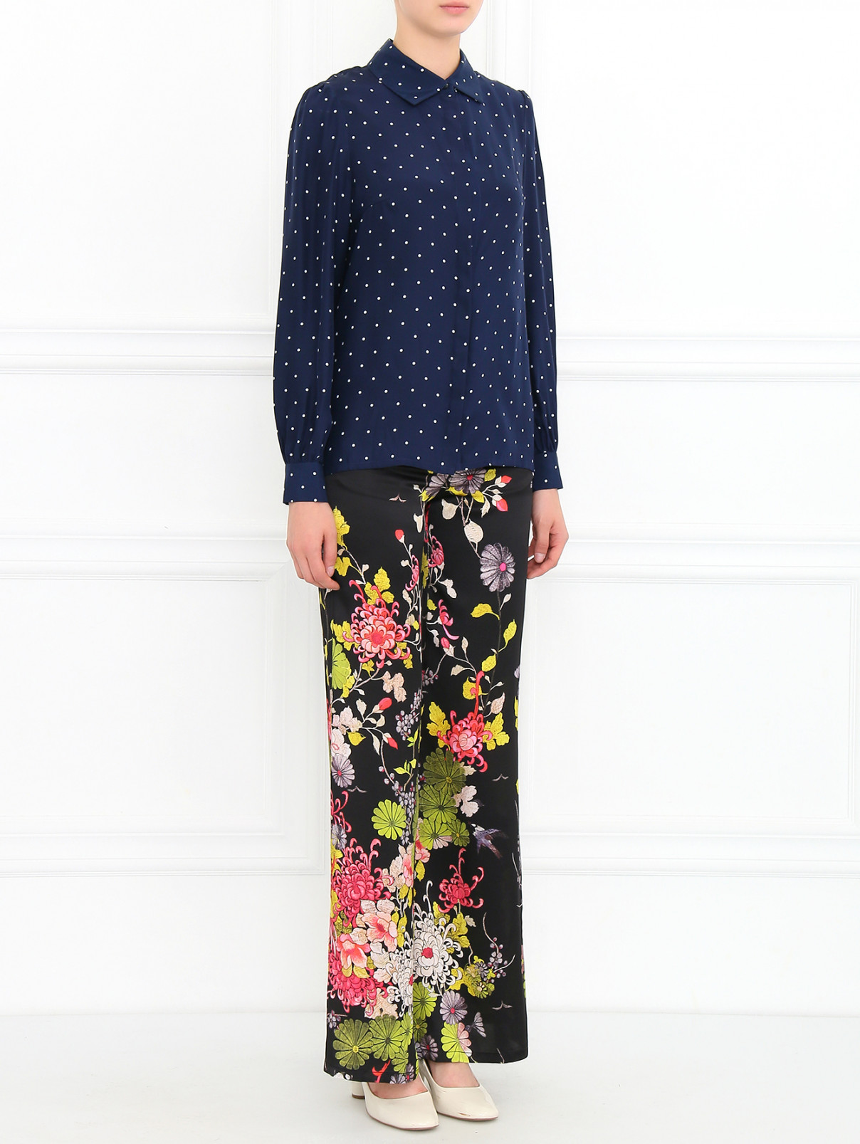 Легкие брюки из шелка с цветочным узором Jean Paul Gaultier  –  Модель Общий вид  – Цвет:  Черный