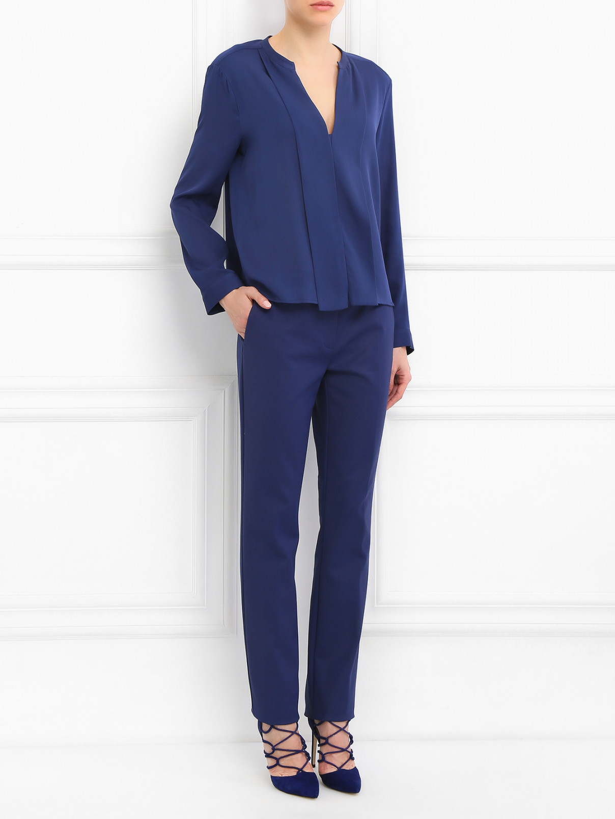 Блуза из шелка Tara Jarmon  –  Модель Общий вид  – Цвет:  Синий