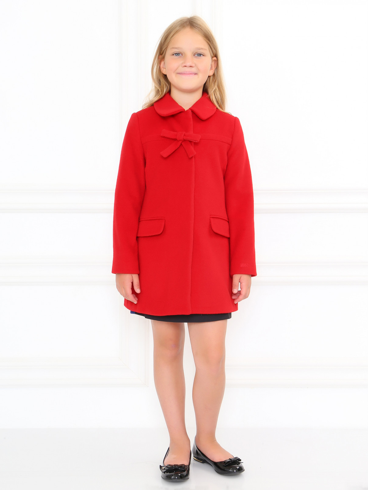 Пальто из смешанной шерсти с декором "бант" Moschino Teen  –  Модель Общий вид  – Цвет:  Красный