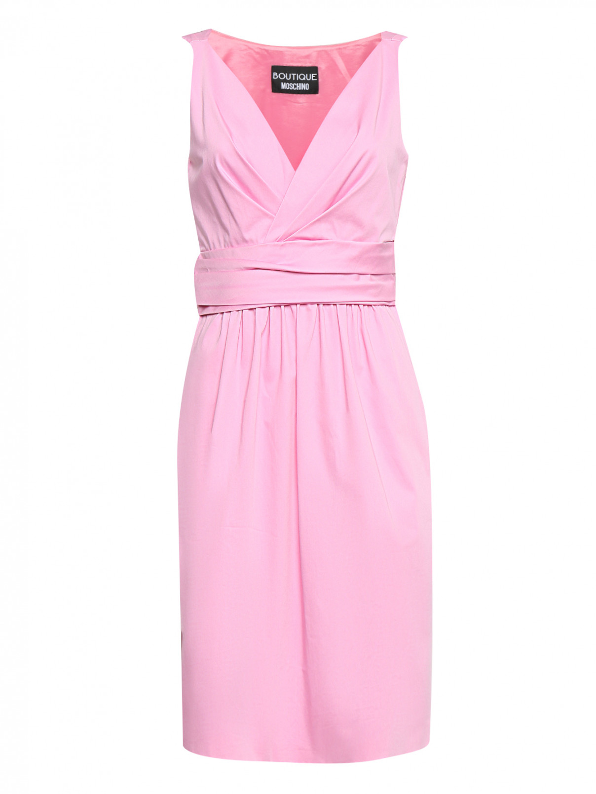 Платье из хлопка с драпировкой BOUTIQUE MOSCHINO  –  Общий вид  – Цвет:  Розовый
