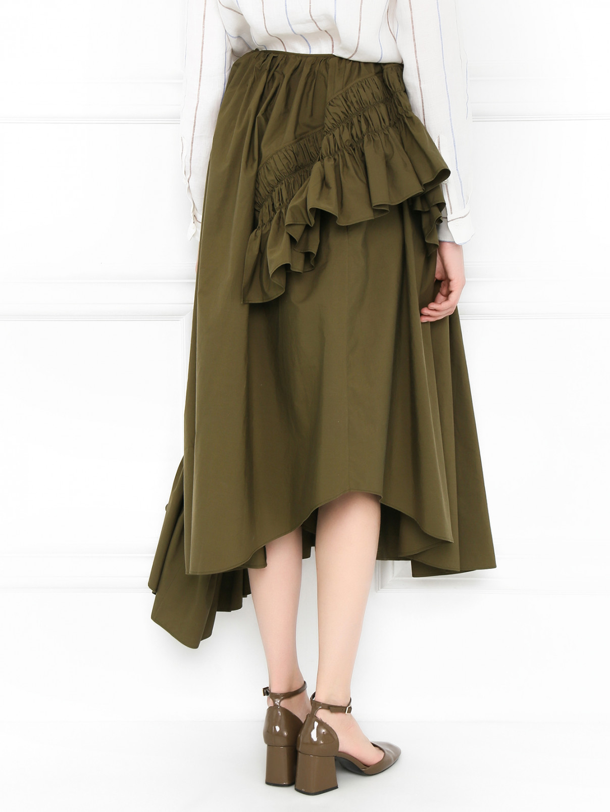 Юбка миди из хлопка с воланами Jil Sander  –  МодельВерхНиз1  – Цвет:  Зеленый