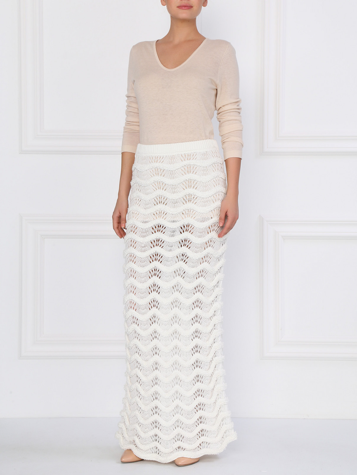 Трикотажная юбка с рельефной вязкой Kenzo  –  Модель Общий вид  – Цвет:  Белый