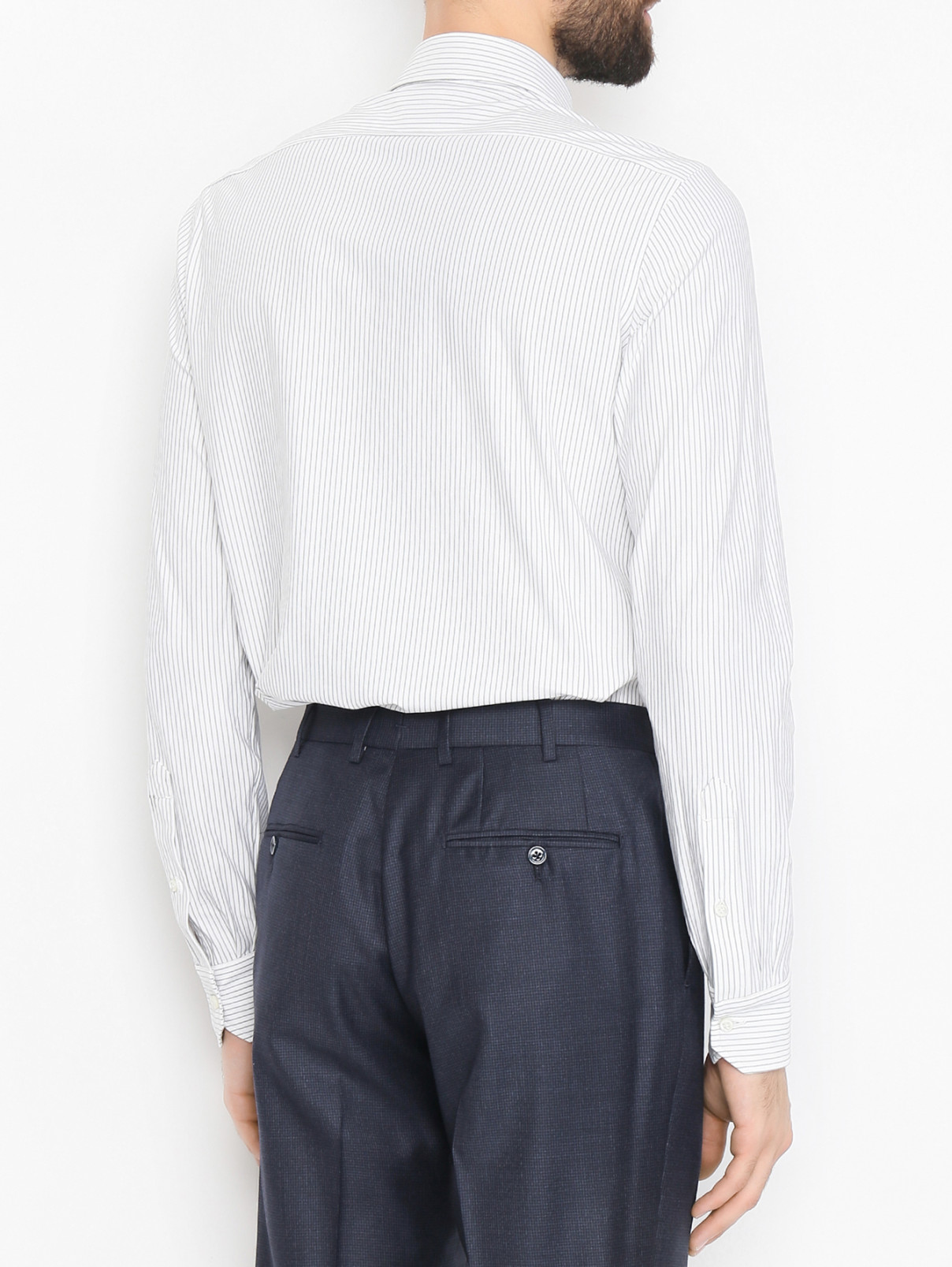 Рубашка из смешанного хлопка с узором "полоска" Giampaolo  –  МодельВерхНиз1  – Цвет:  Белый