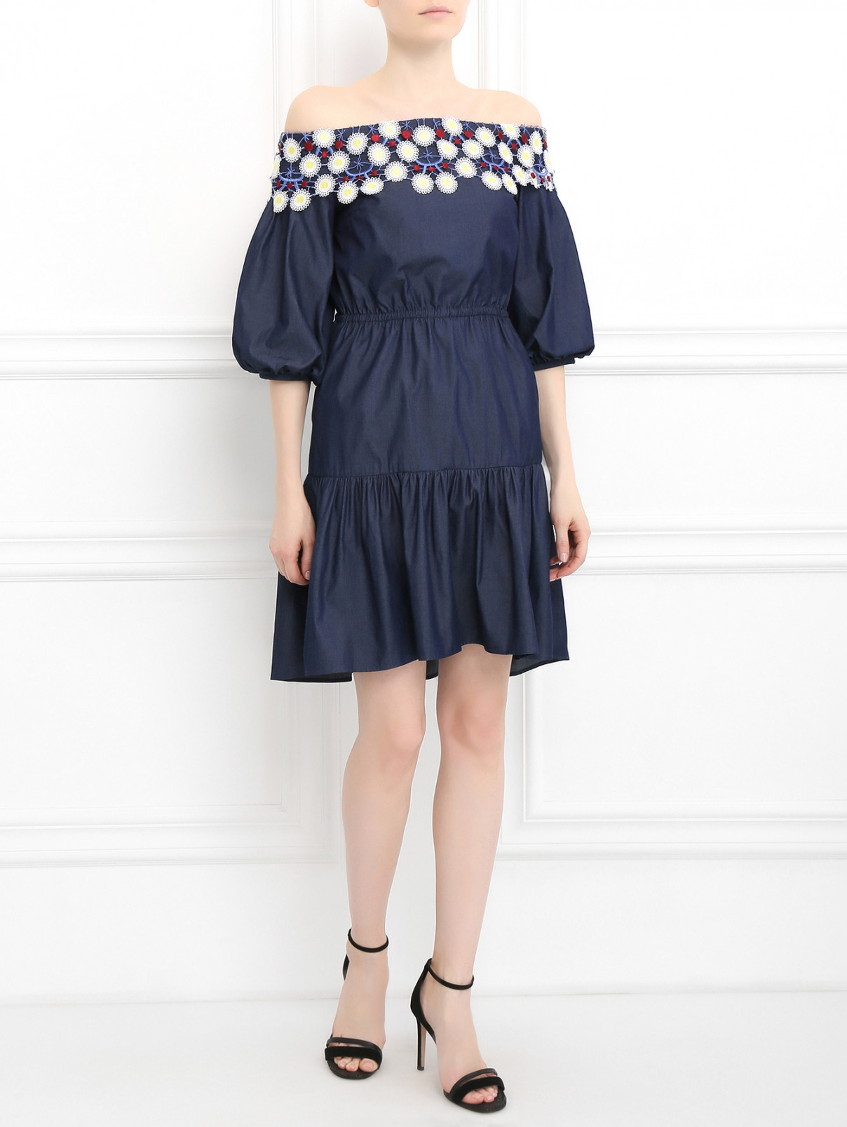 Платье из хлопка с декором Peter Pilotto  –  Модель Общий вид  – Цвет:  Синий