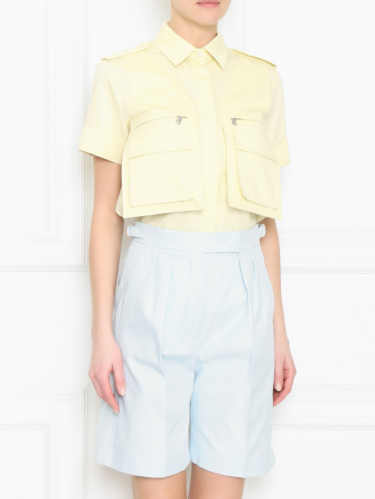 Рубашка с коротким рукавом и накладными карманами Max Mara  –  МодельВерхНиз  – Цвет:  Желтый
