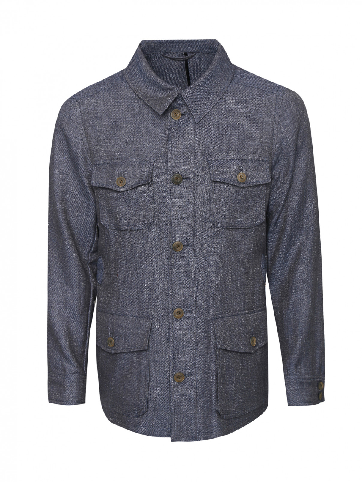 Пиджак из льна и хлопка с накладными карманами LARDINI  –  Общий вид  – Цвет:  Синий