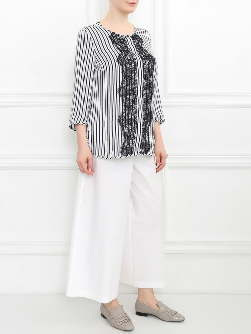 Блуза из шелка и хлопка с узором "полоска" Marina Rinaldi - Модель Общий вид