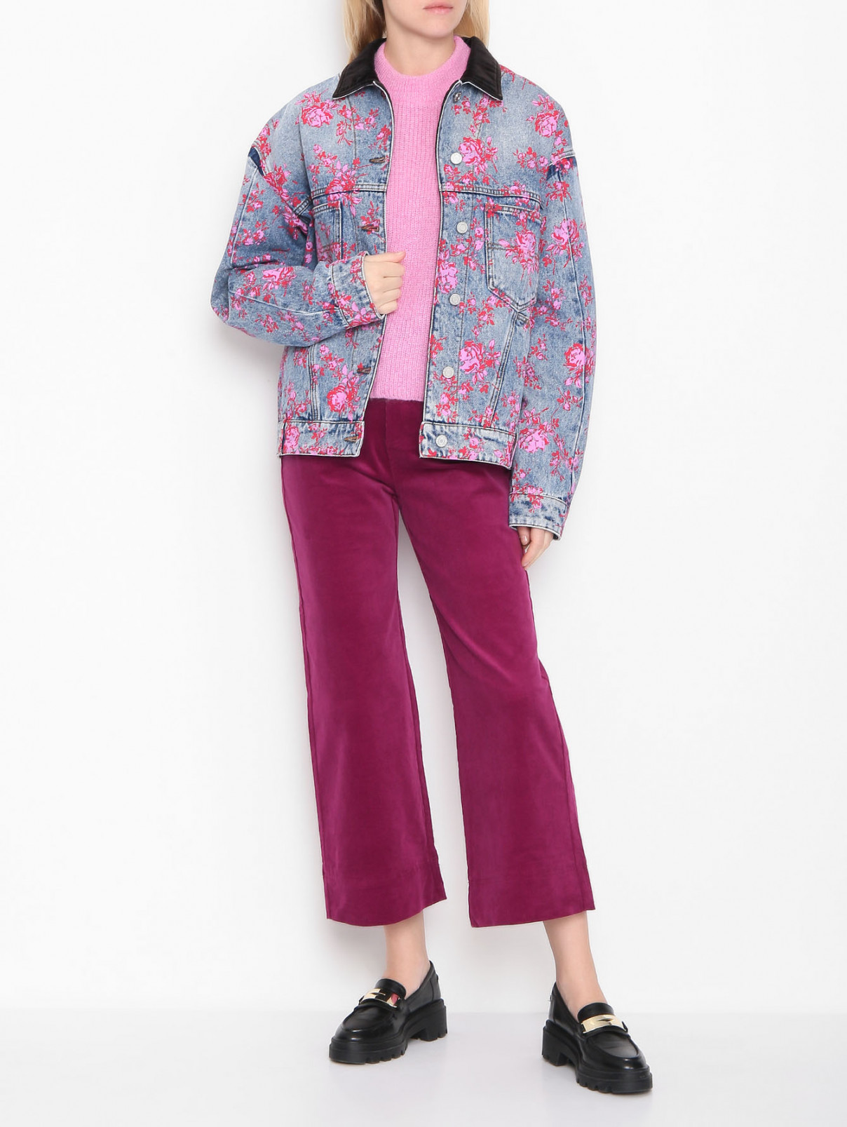 Однотонные брюки из хлопка с карманами Suncoo  –  МодельОбщийВид  – Цвет:  Красный
