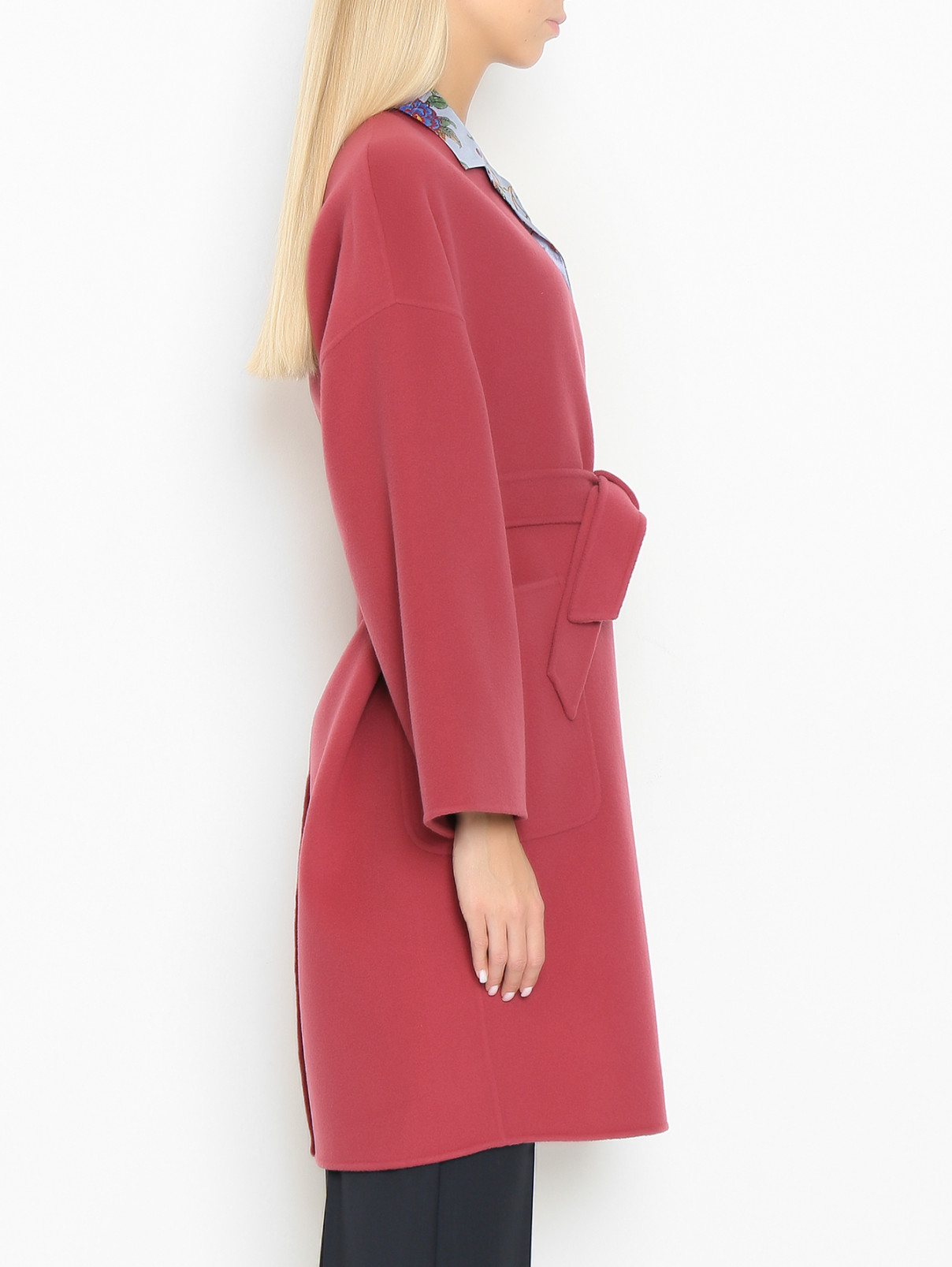 Пальто из шерсти с поясом Weekend Max Mara  –  МодельВерхНиз1  – Цвет:  Розовый