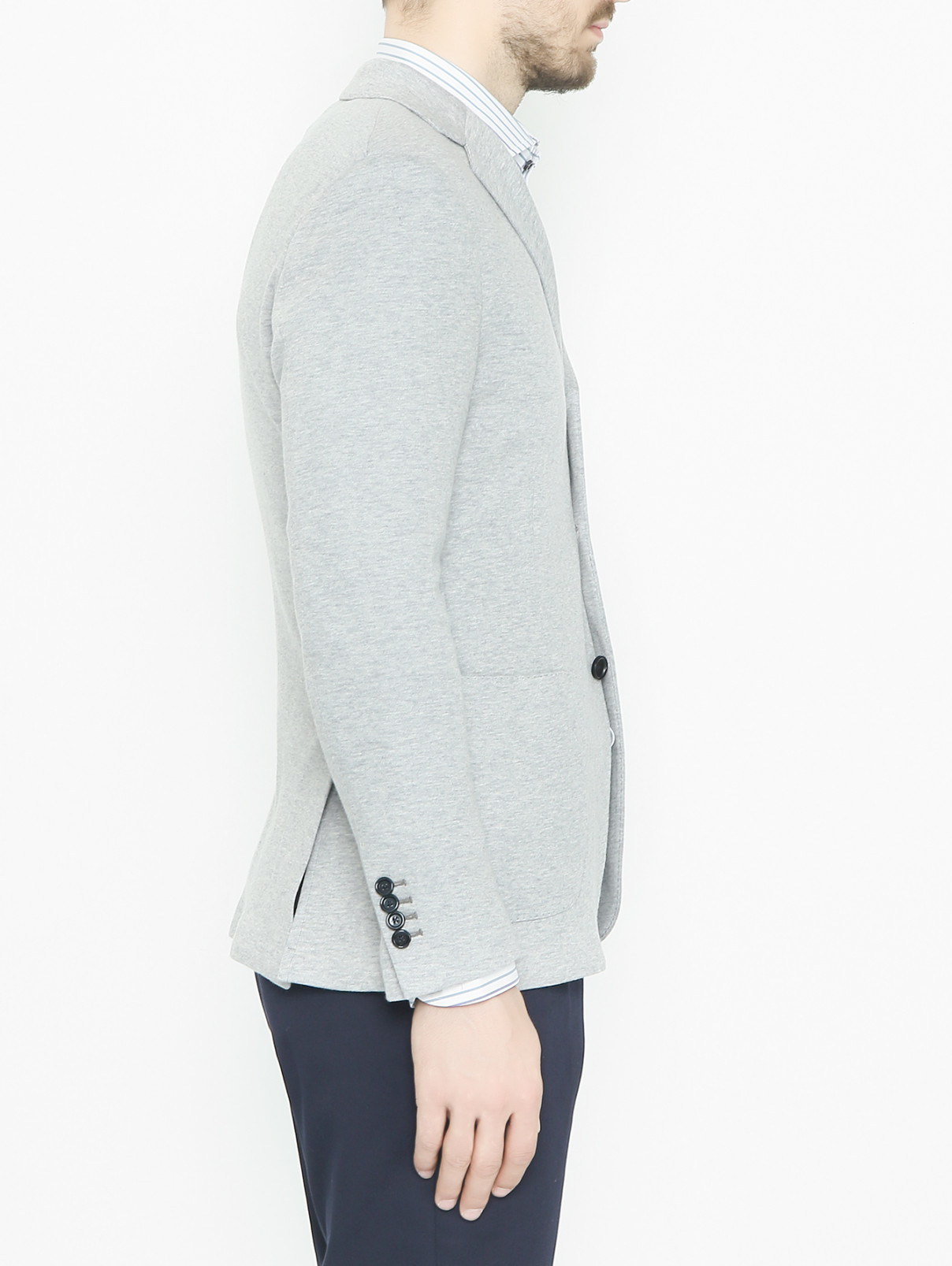 Трикотажный пиджак на пуговицах с карманами LARDINI  –  МодельВерхНиз1  – Цвет:  Серый