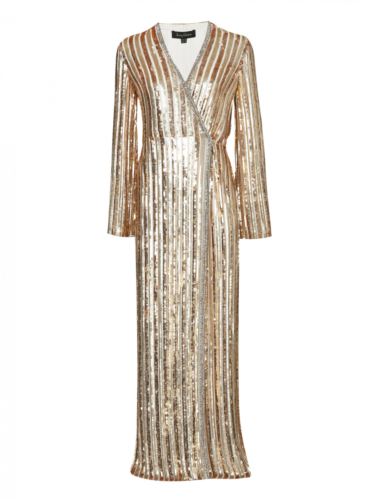 Платье-макси с запахом в паетках, декорированное кристаллами Jenny Packham  –  Общий вид  – Цвет:  Золотой