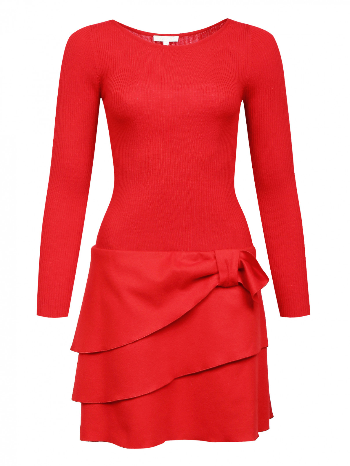 Трикотажное платье-мини из шерсти с бантом Paule Ka  –  Общий вид  – Цвет:  Красный