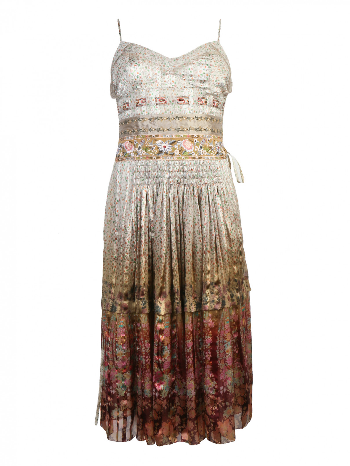 Платье-миди из шелка с узором и аппликацией Etro  –  Общий вид  – Цвет:  Узор