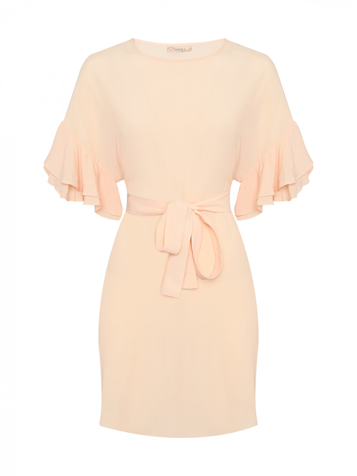 Платье-мини с поясом TWINSET  –  Общий вид  – Цвет:  Розовый