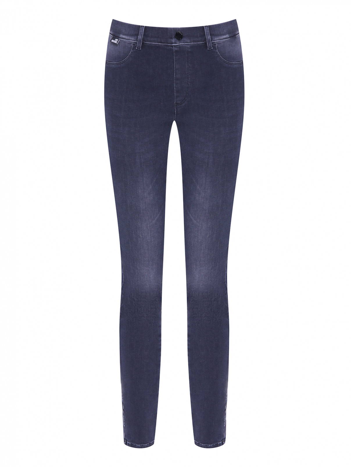 Зауженные джинсы с вышивкой Love Moschino  –  Общий вид  – Цвет:  Серый