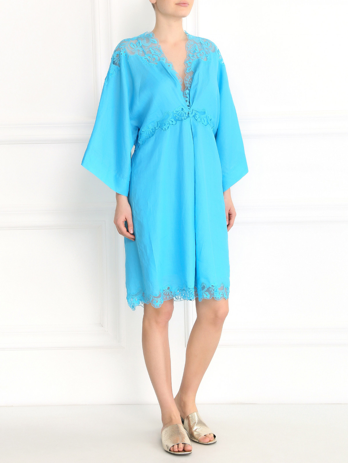 Платье-мини с кружевными вставками Ermanno Scervino  –  Модель Общий вид  – Цвет:  Синий