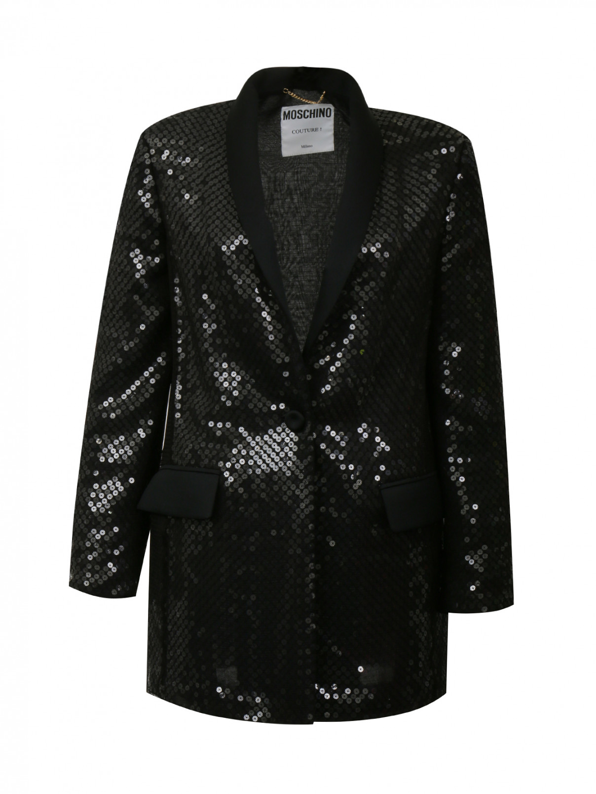 Жакет из шелка свободного кроя декорированный пайетками Moschino Couture  –  Общий вид  – Цвет:  Черный