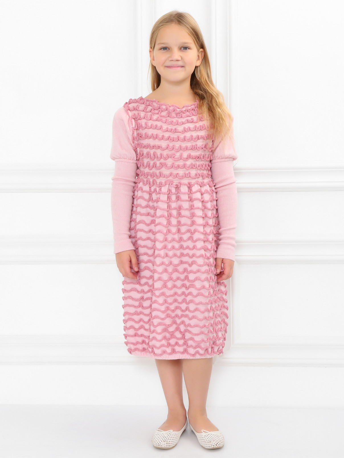 Платье из смешанной шерсти с декором I Pinco Pallino  –  Модель Общий вид  – Цвет:  Розовый